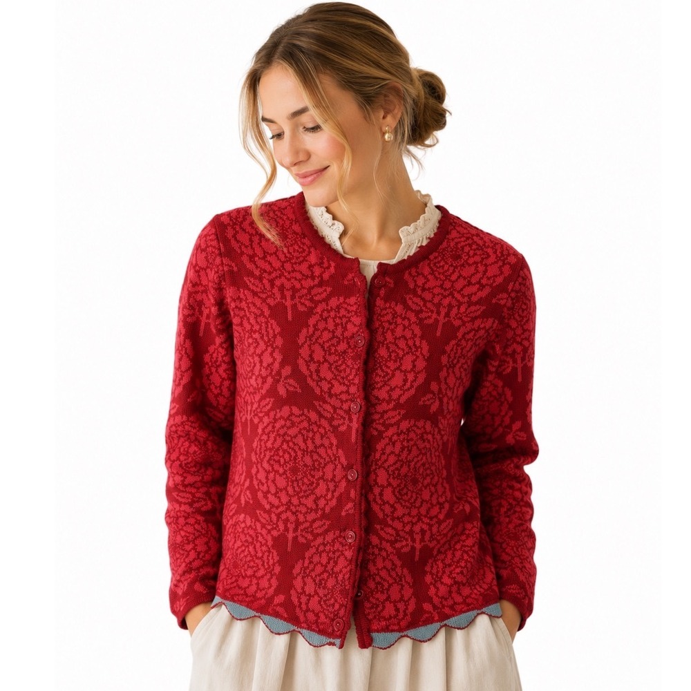 Oleana Norway Solveig Hisdal Wool Norwegian Floral Cardigan Sweater Cottagecore